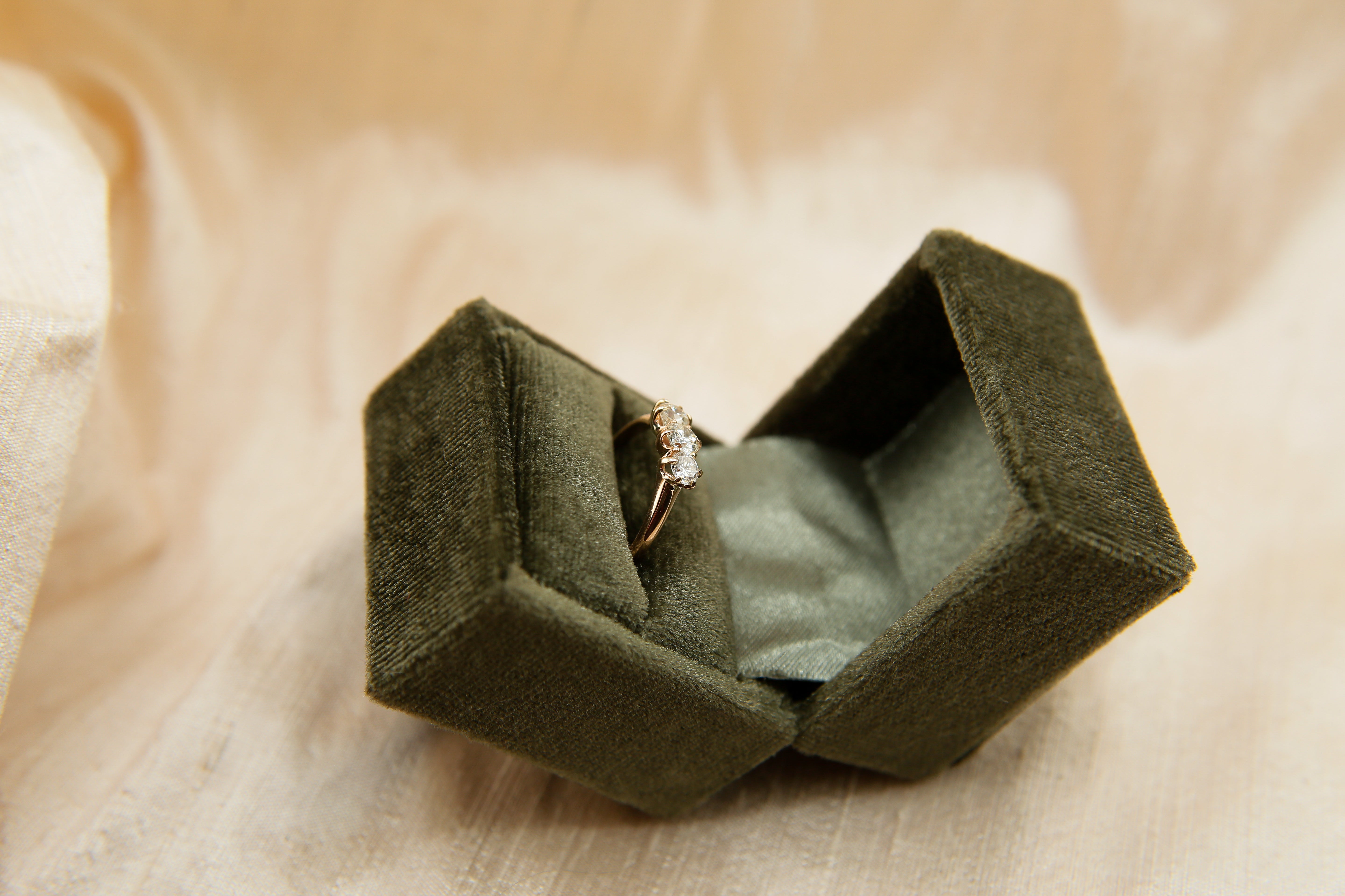 Late 1800's Three Stone Natural Recycled Diamond Ostby Barton Ring | sz 6.5