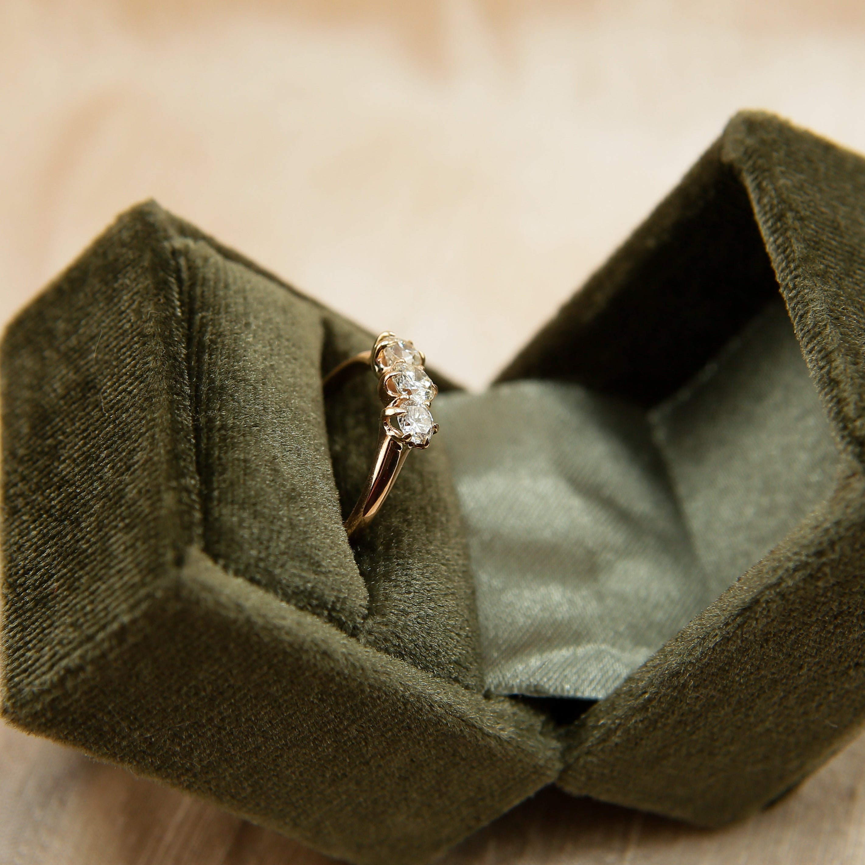 Late 1800's Three Stone Natural Recycled Diamond Ostby Barton Ring | sz 6.5