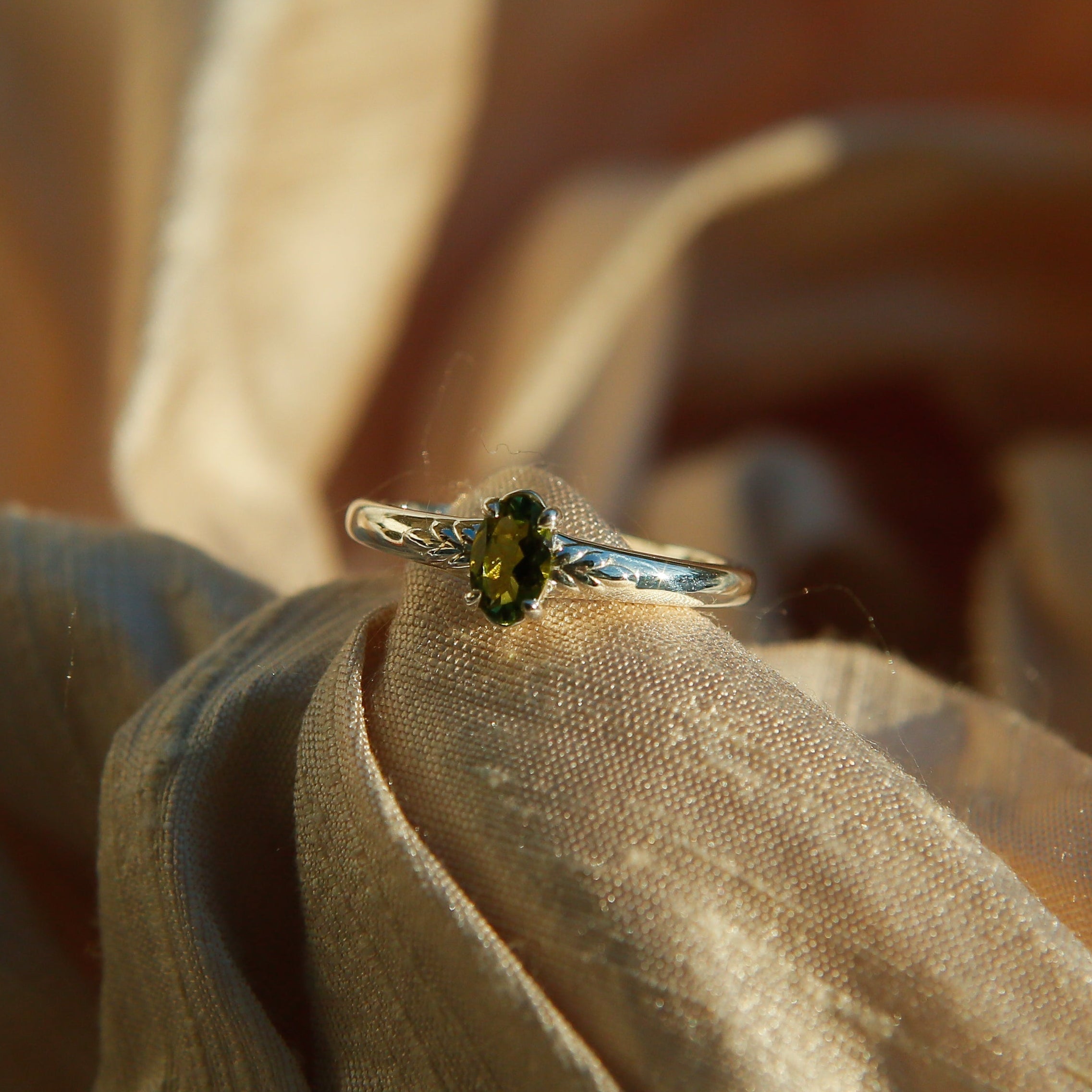 Sterling Silver Tourmaline Solitaire Ring | sz 7.75