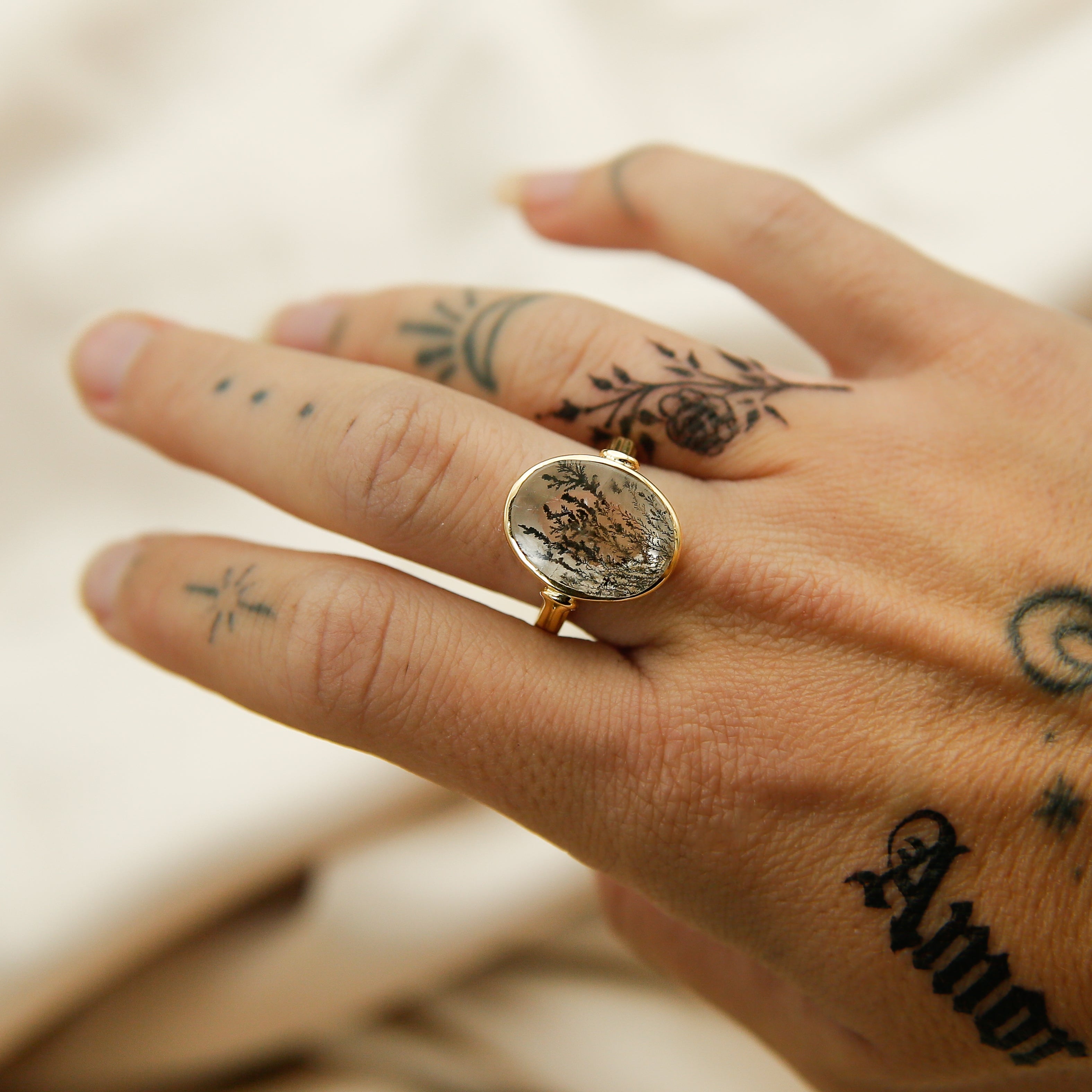 18k Dendritic Agate Ring | sz 8.5