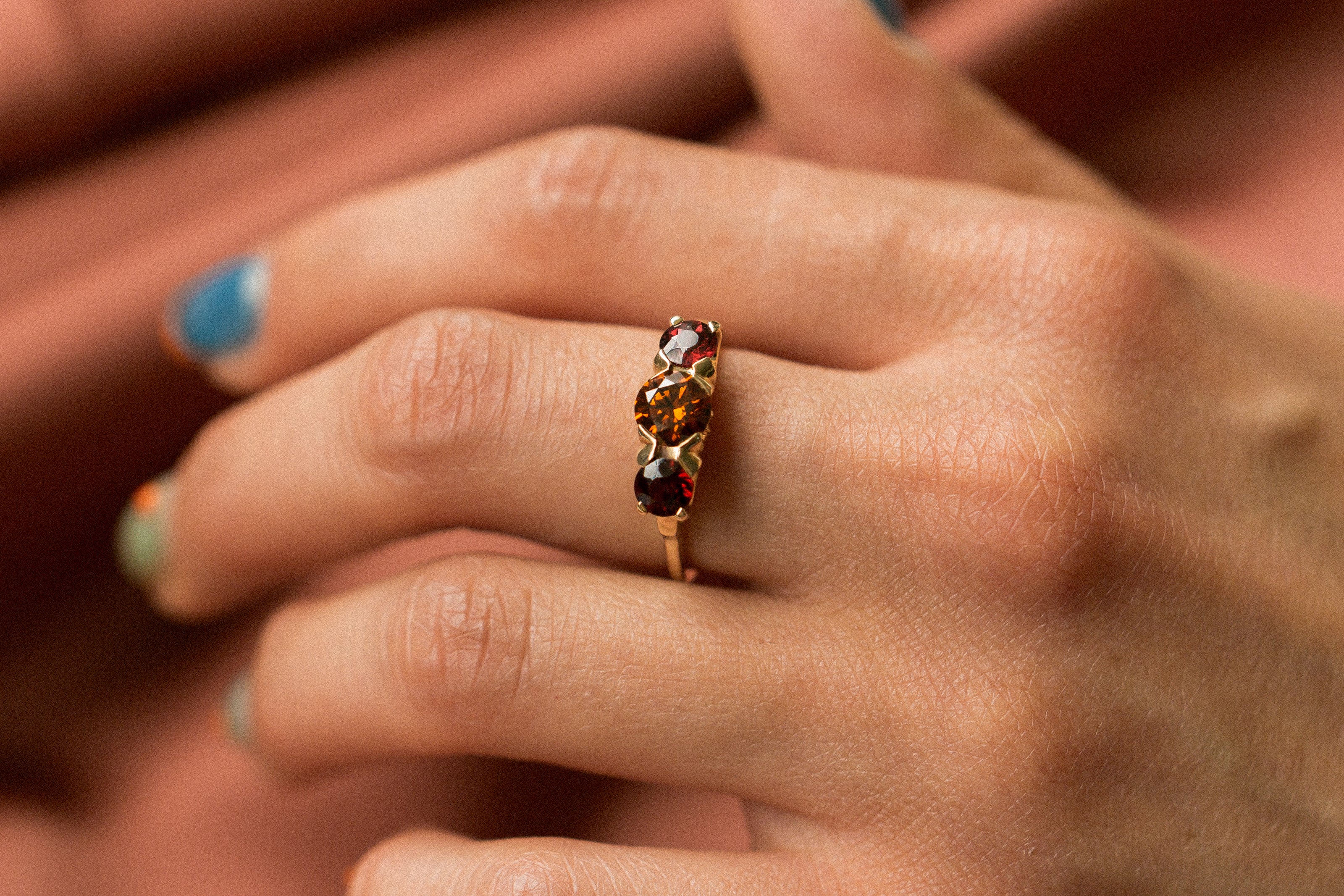 Antique Three Stone Garnet and Diamond ring | sz 7.5