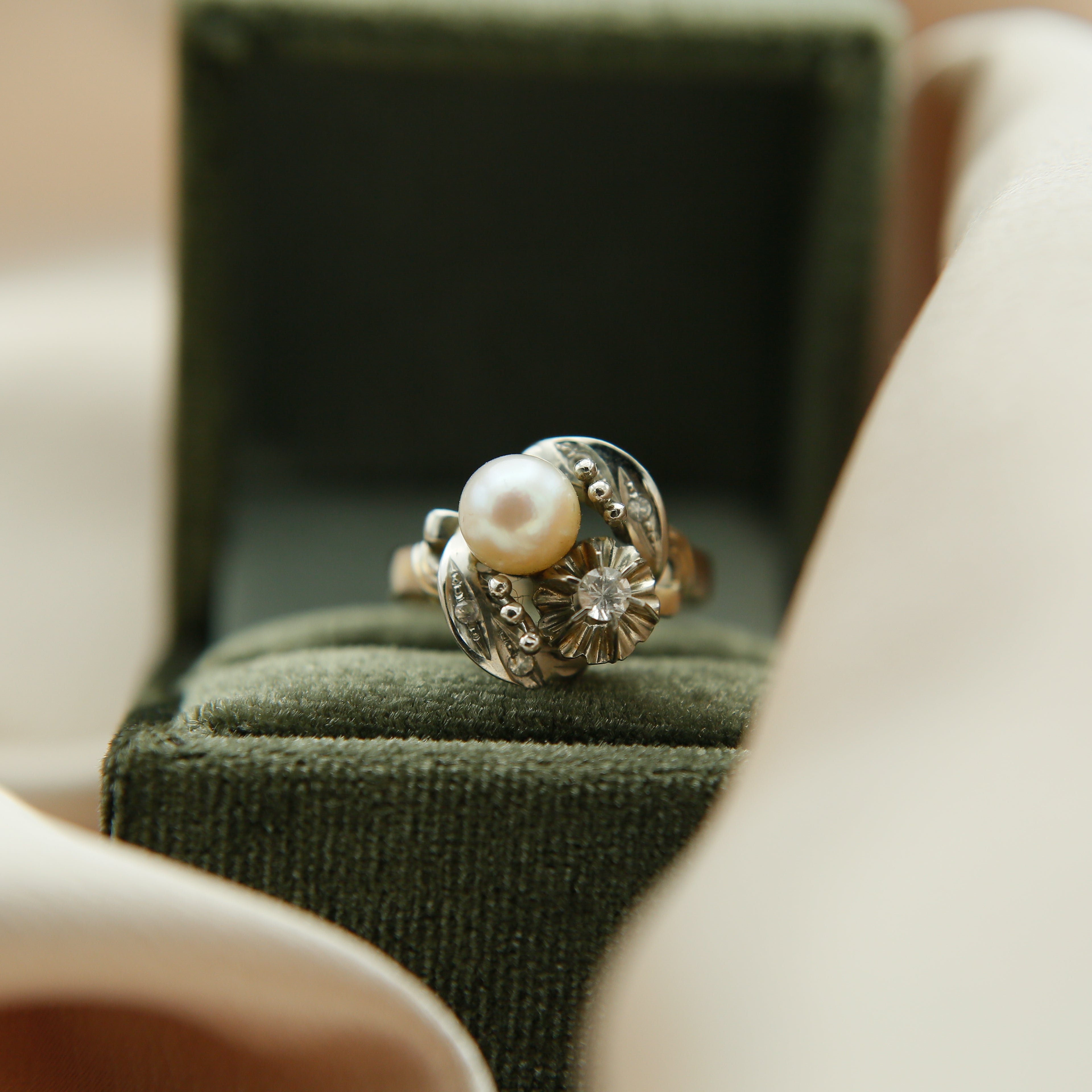 Traditional Portuguese Pearl Engagement Ring | sz 7.25