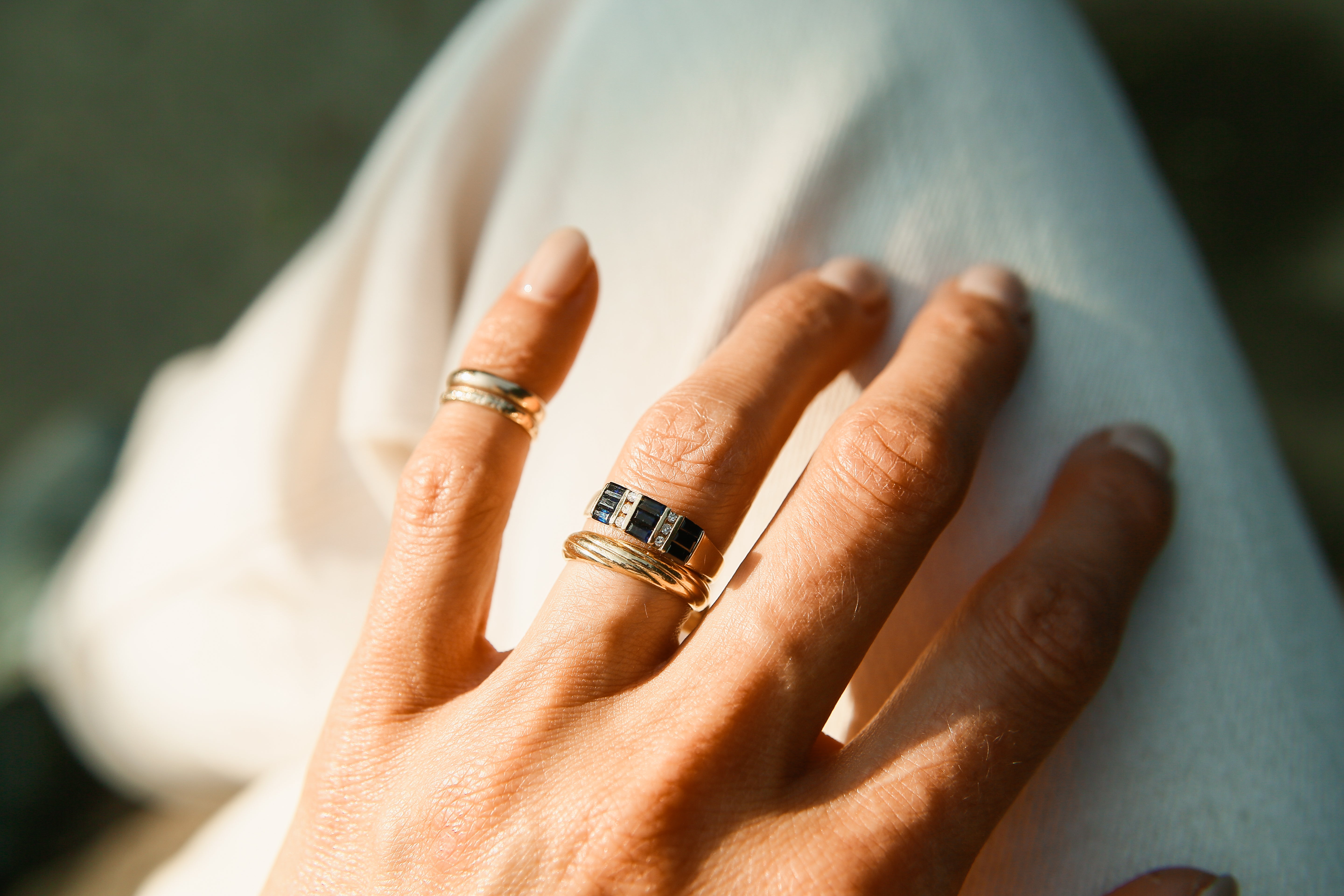 10K Stacked Sapphire Ring | Sz 7