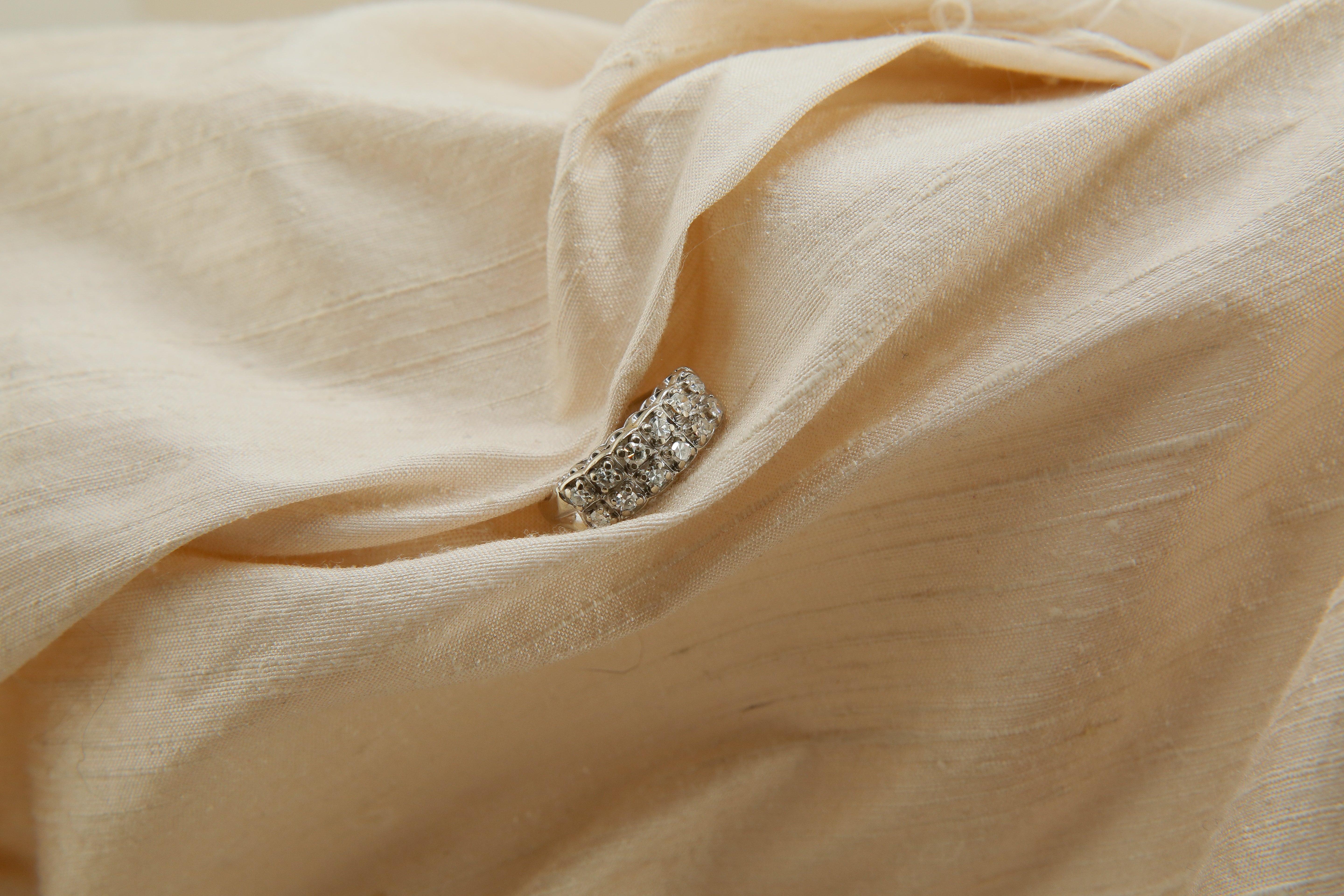 14k White Gold Two Row Antique Full Cut Natural Diamond Ring | sz 5.75