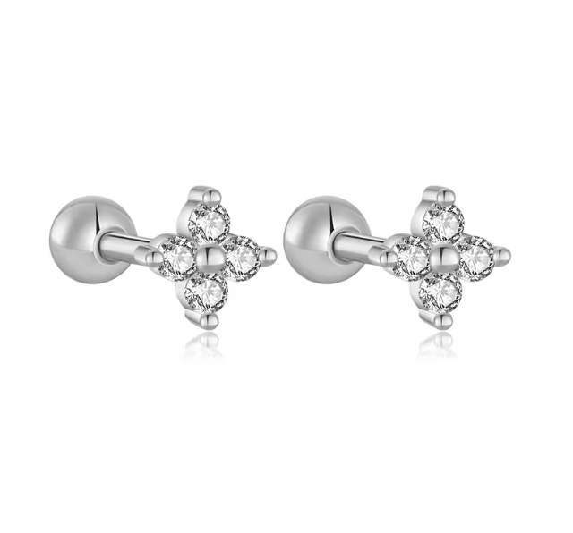 dainty white flower earrings, silver posts. Round backs for every day wear