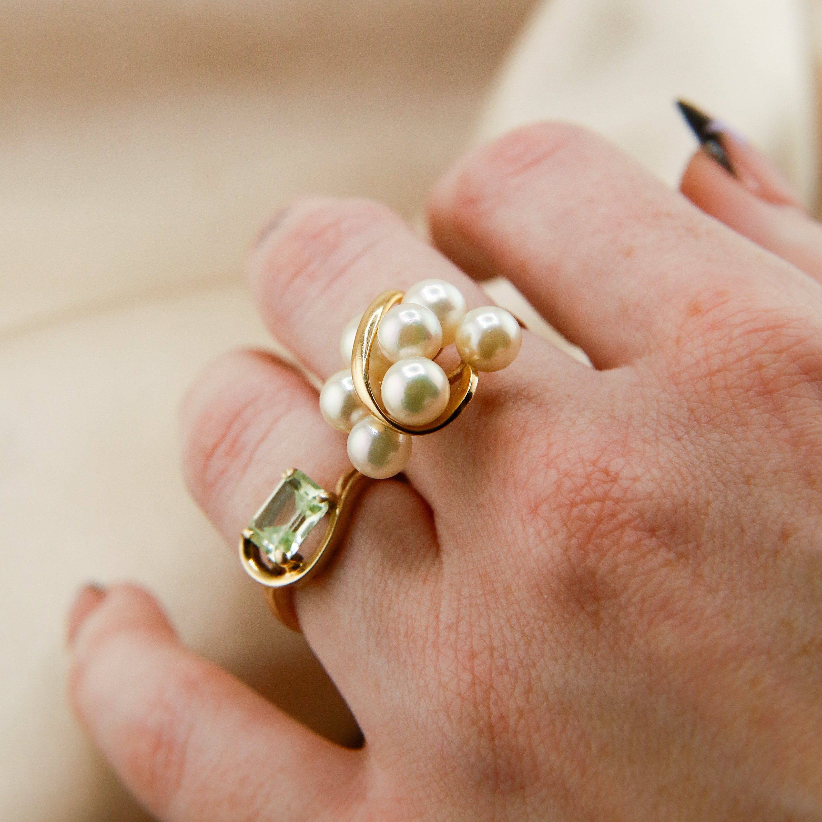 14k Tasaki Pearl Waterfall ring | sz 7
