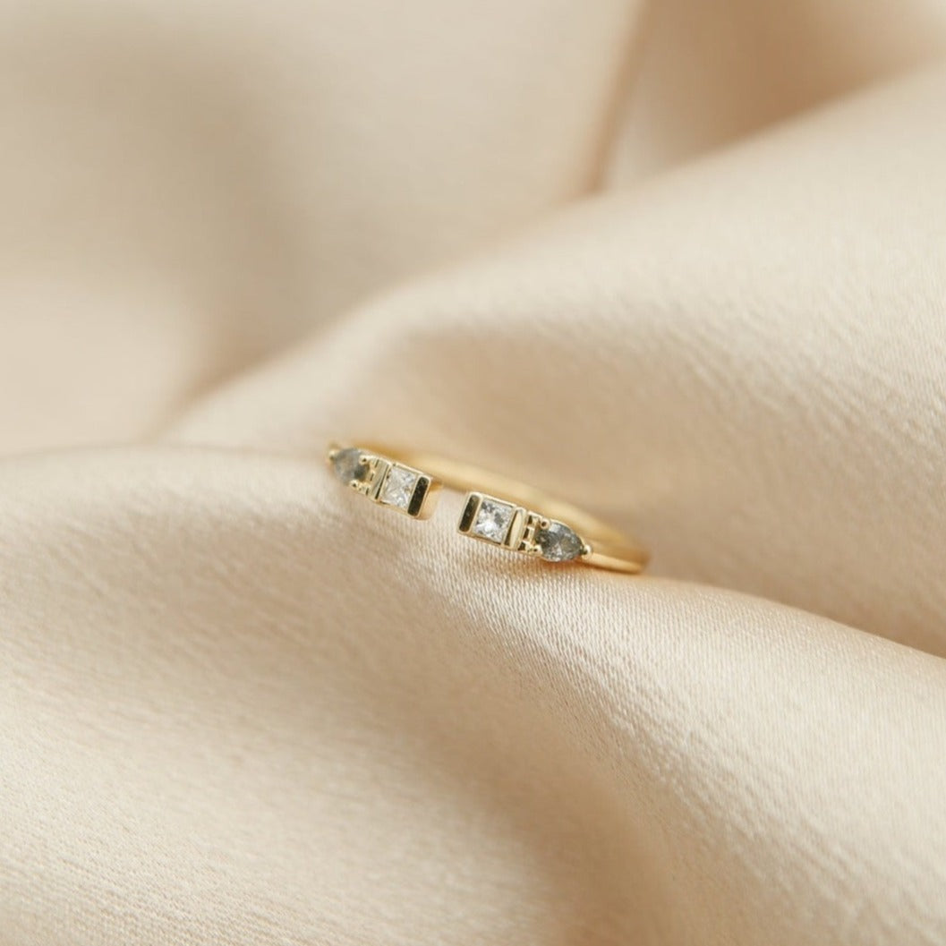 Salt and Pepper adjustable midi ring or ring jacket in 14k gold 