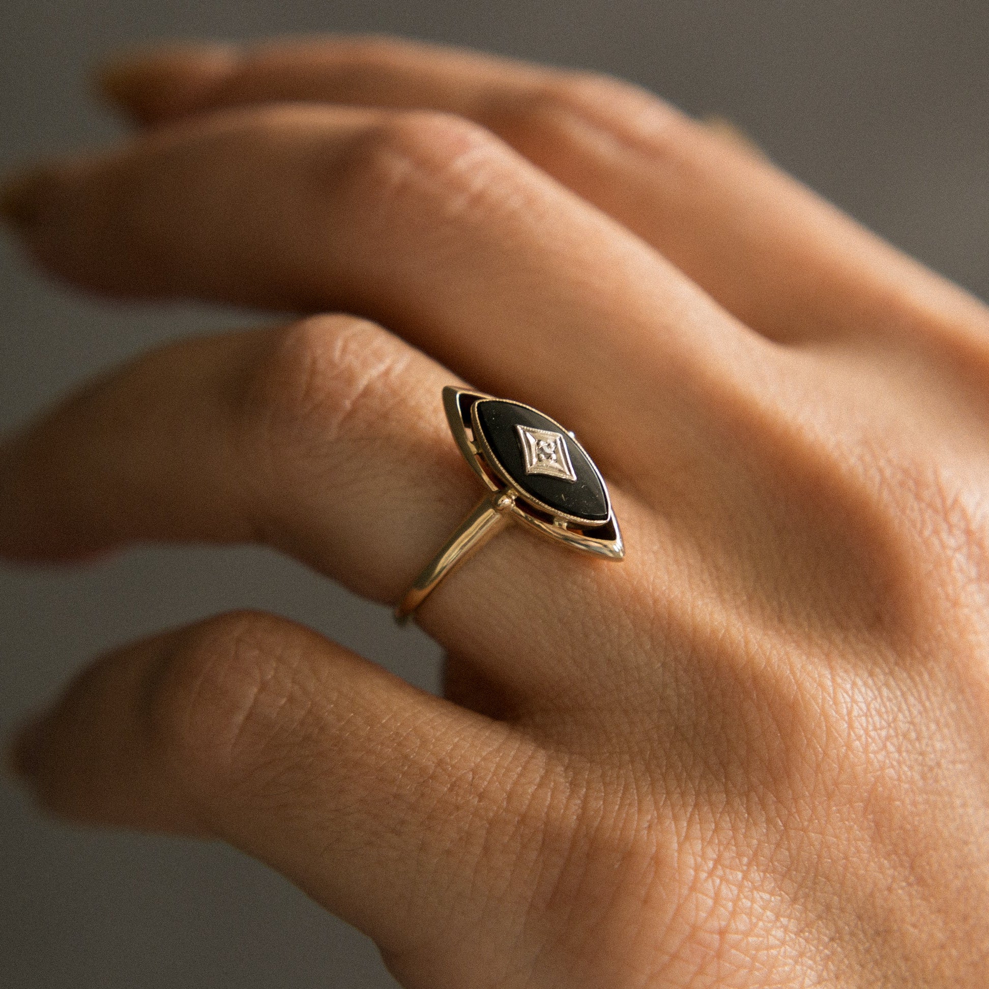 black onyx with diamond on hand 