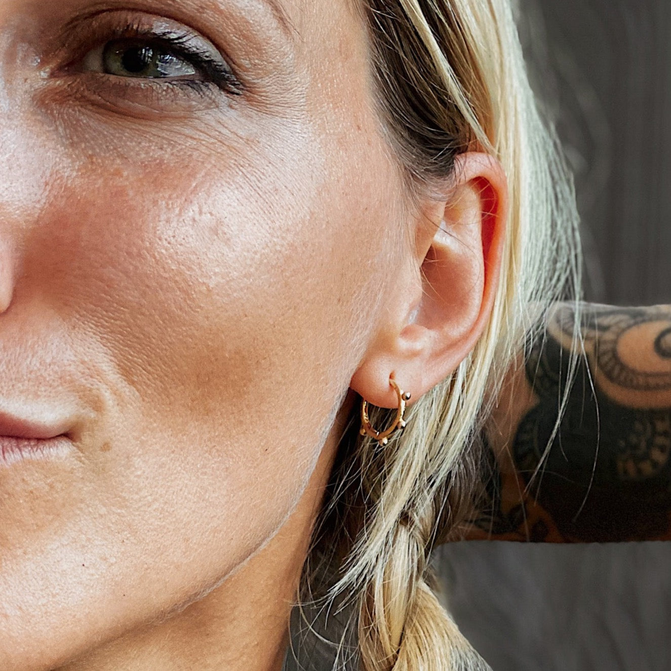 close up hattie hoops in gold fill 